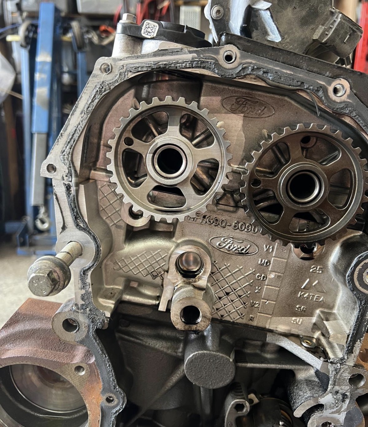 Timing Gear Housing — Carbon & Oil Residue Removed
